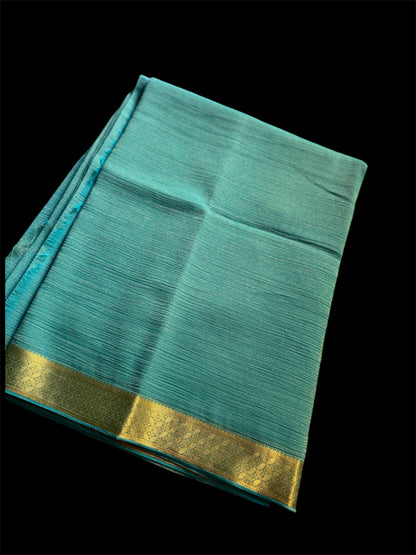 Turquoise Crushed Silk Readymade/Easy Saree (Clearance)