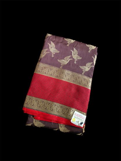 Brown Raw Silk Readymade Saree (Clearance)