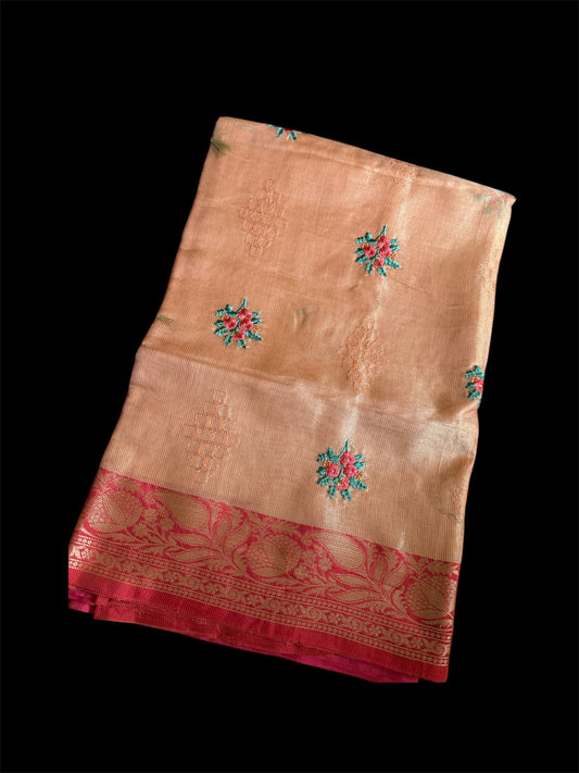 Peach Tissue Banarasi Readymade Saree (Clearance)