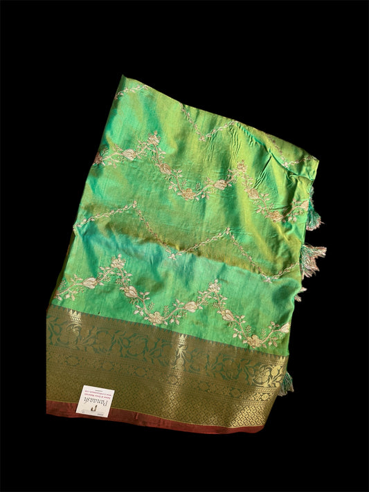 Green Embroidered Readymade Saree (Clearance)