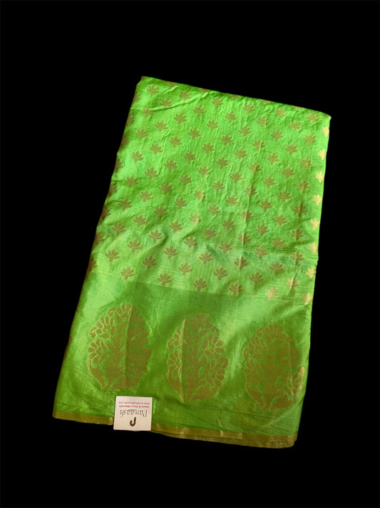 Green Raw Silk Readymade Saree (Clearance)