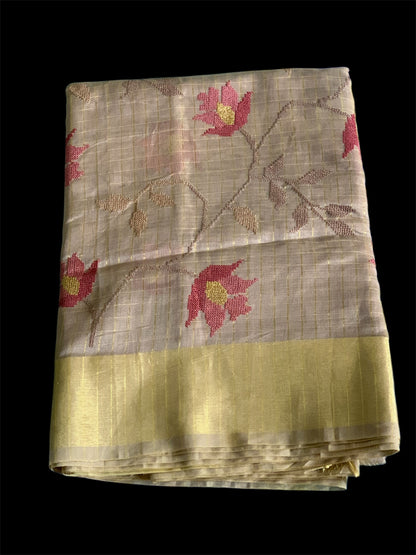 Grey Color Silk Readymade/Easy Saree