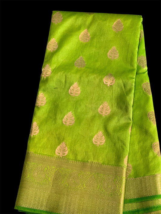 Parrot Green Color Silk Readymade/Easy Saree