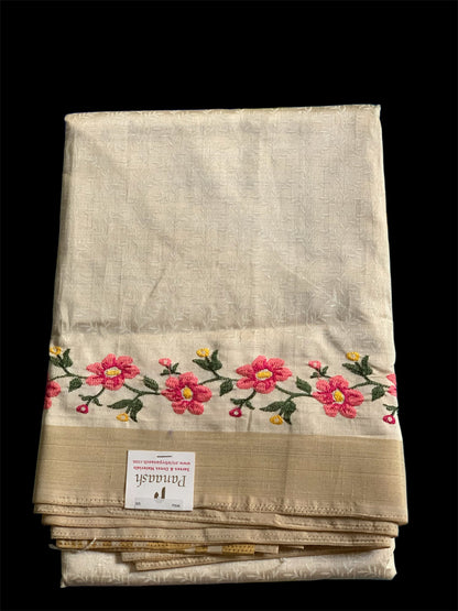 Off White Color Silk Readymade/Easy Saree