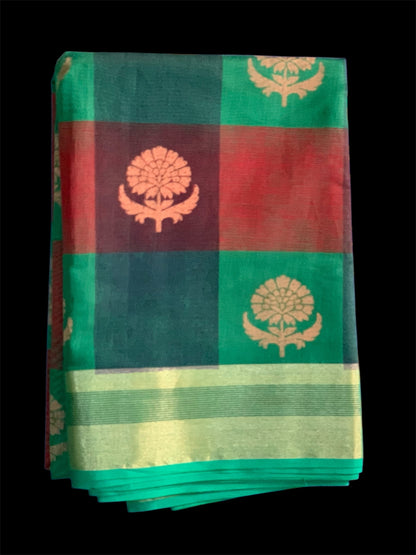 Green Color Cotton Readymade/Easy Saree