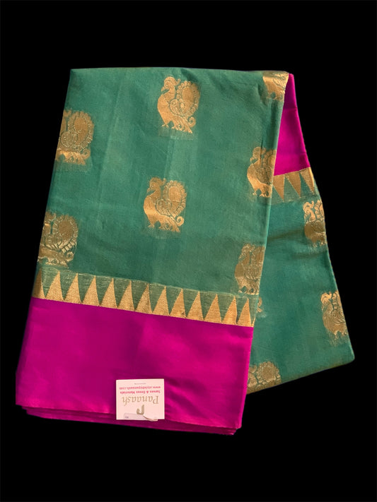 Green Color Silk Cotton Readymade/Easy Saree