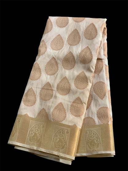 Off White Color Silk Readymade/Easy Saree