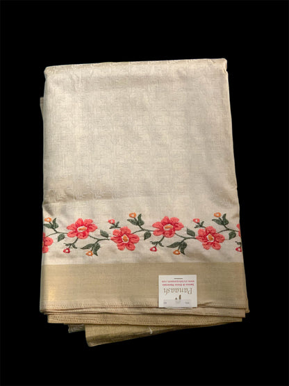 Off White Silk Readymade/Easy Saree