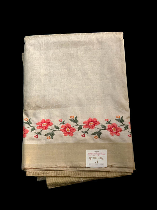 Off White Silk Readymade/Easy Saree