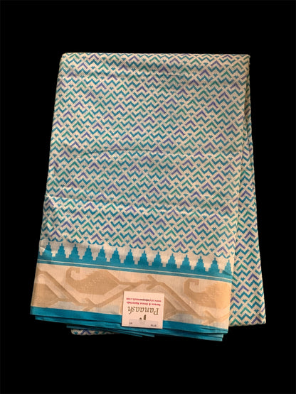 Blue Cotton Readymade/Easy Saree