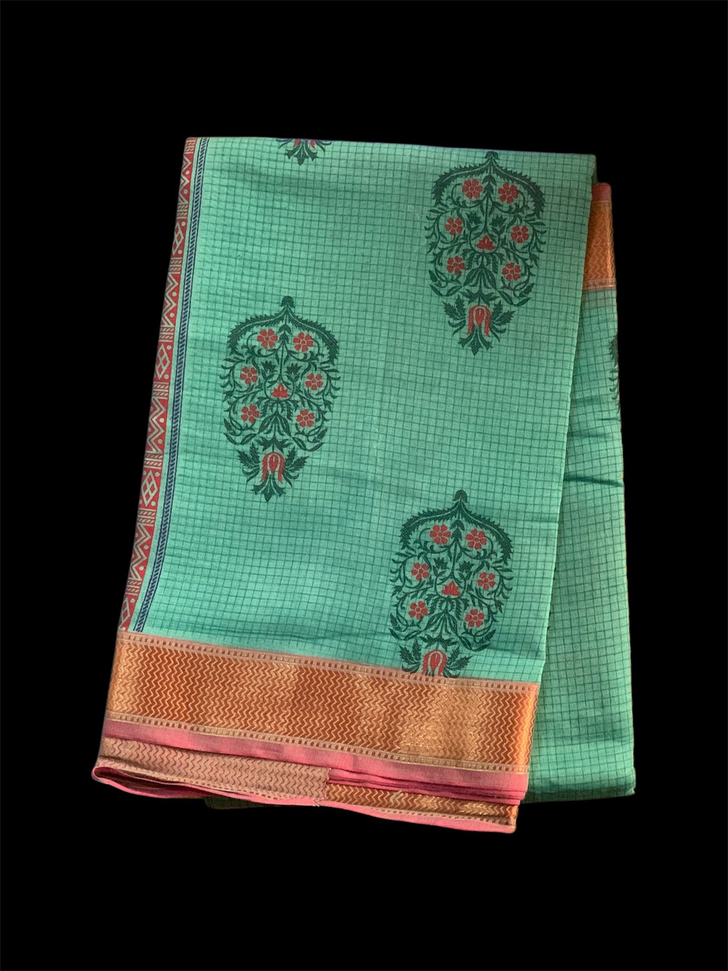 Turquoise Cotton Readymade/Easy Saree