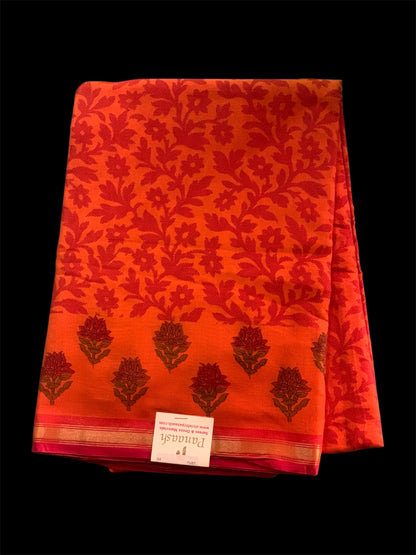 Orange Cotton Readymade/Easy Saree