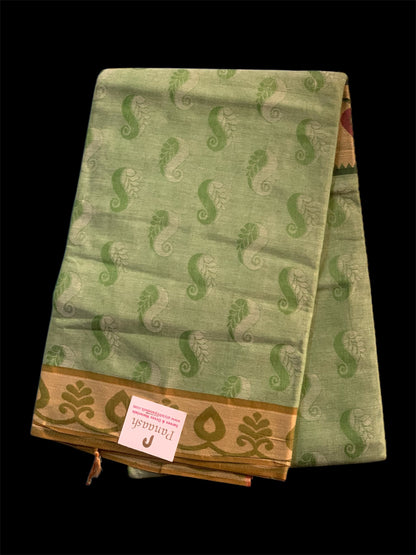 Green Cotton Readymade/Easy Saree