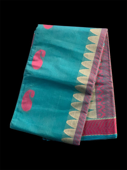 Blue Cotton Readymade/Easy Saree