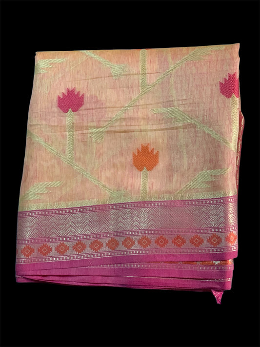 Peach Linen Readymade/Easy Saree