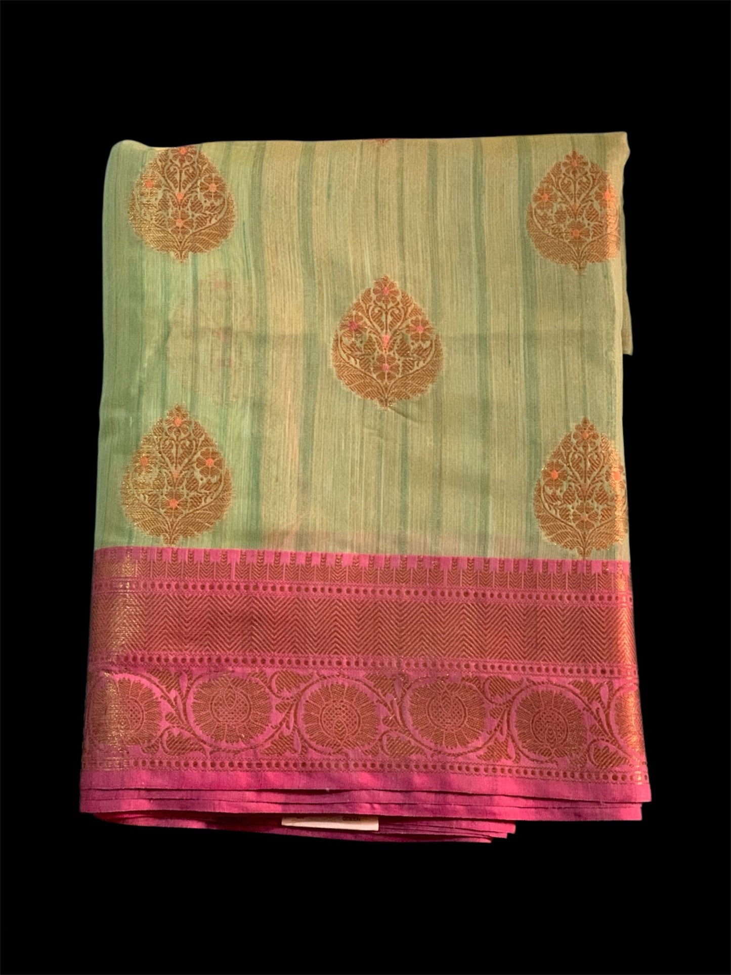 Green Linen Readymade/Easy Saree