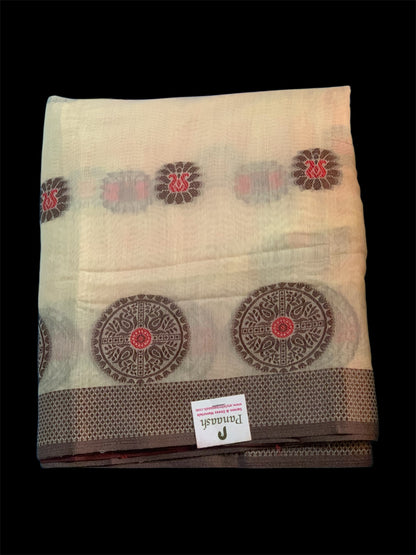 Light Yellow Cotton Readymade/Easy Saree