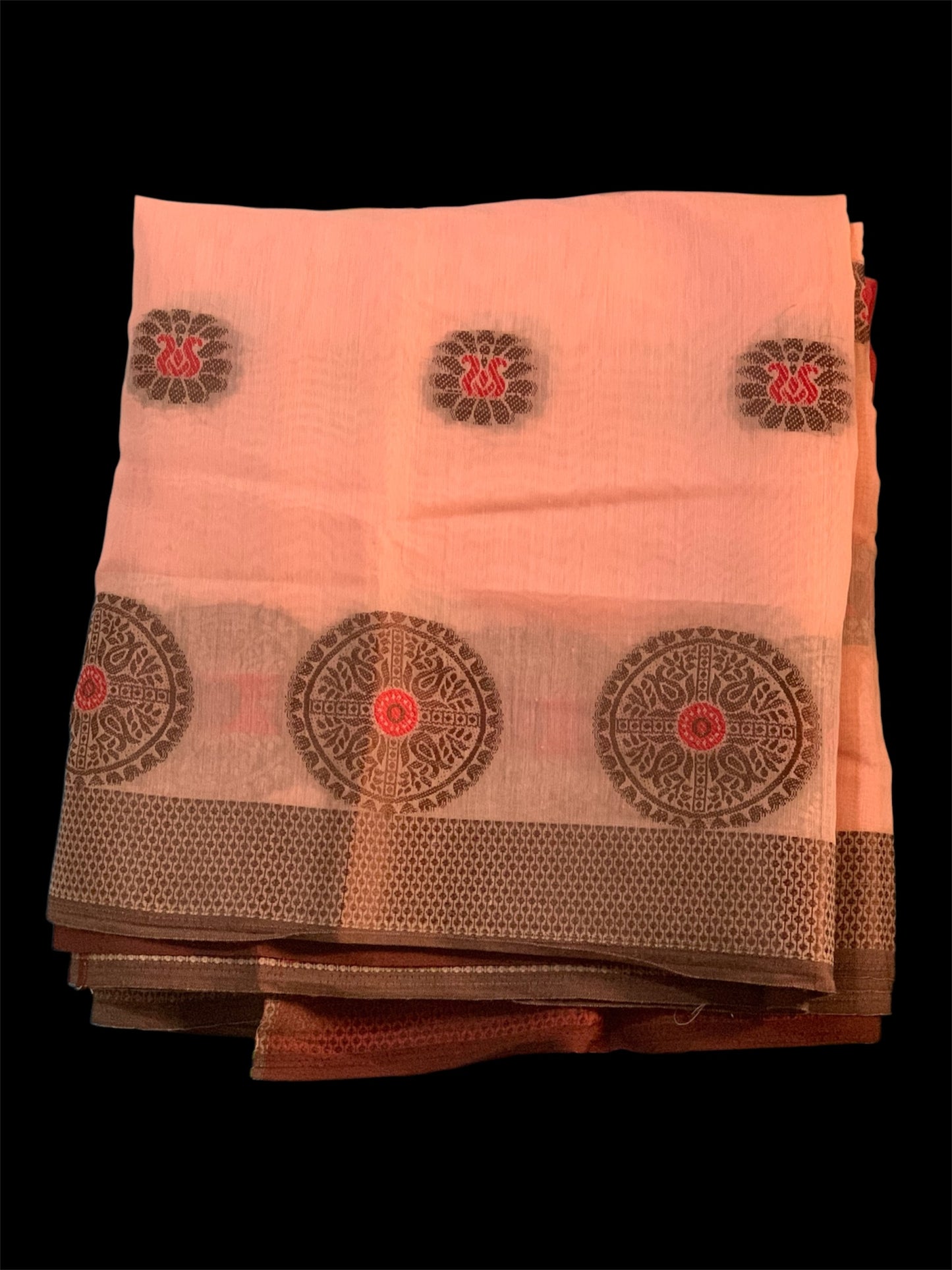 Peach Cotton Readymade/Easy Saree