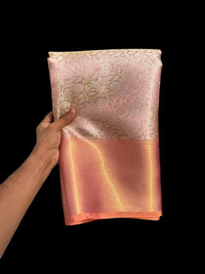 Pastel Pink Tissue Silk Readymade/Easy Saree