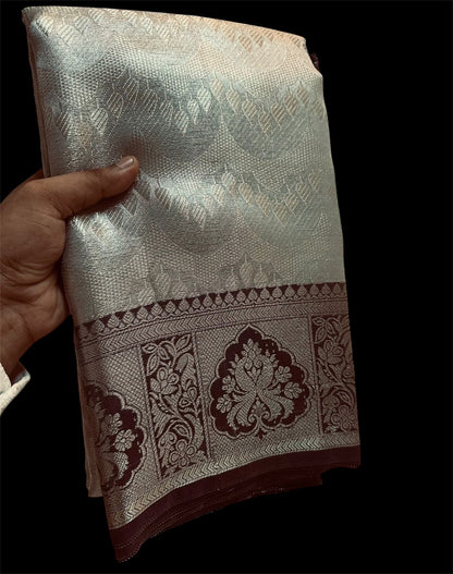 Grey Tissue Silk Readymade/Easy Saree