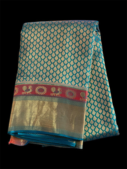 Turquoise Pure Kanchipuram Silk Readymade/Easy Saree