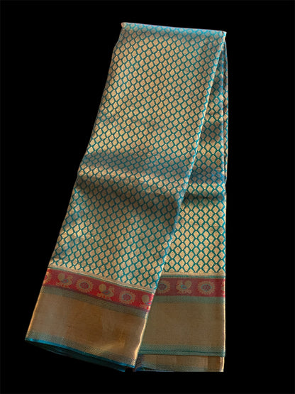 Turquoise Pure Kanchipuram Silk Readymade/Easy Saree