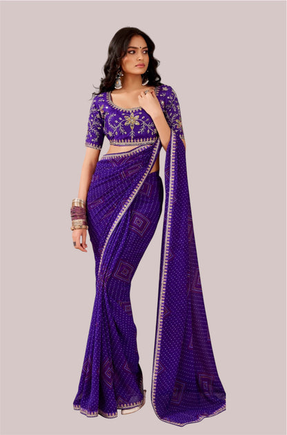 Purple Georgette Readymade/Easy Saree - Panaash Saree