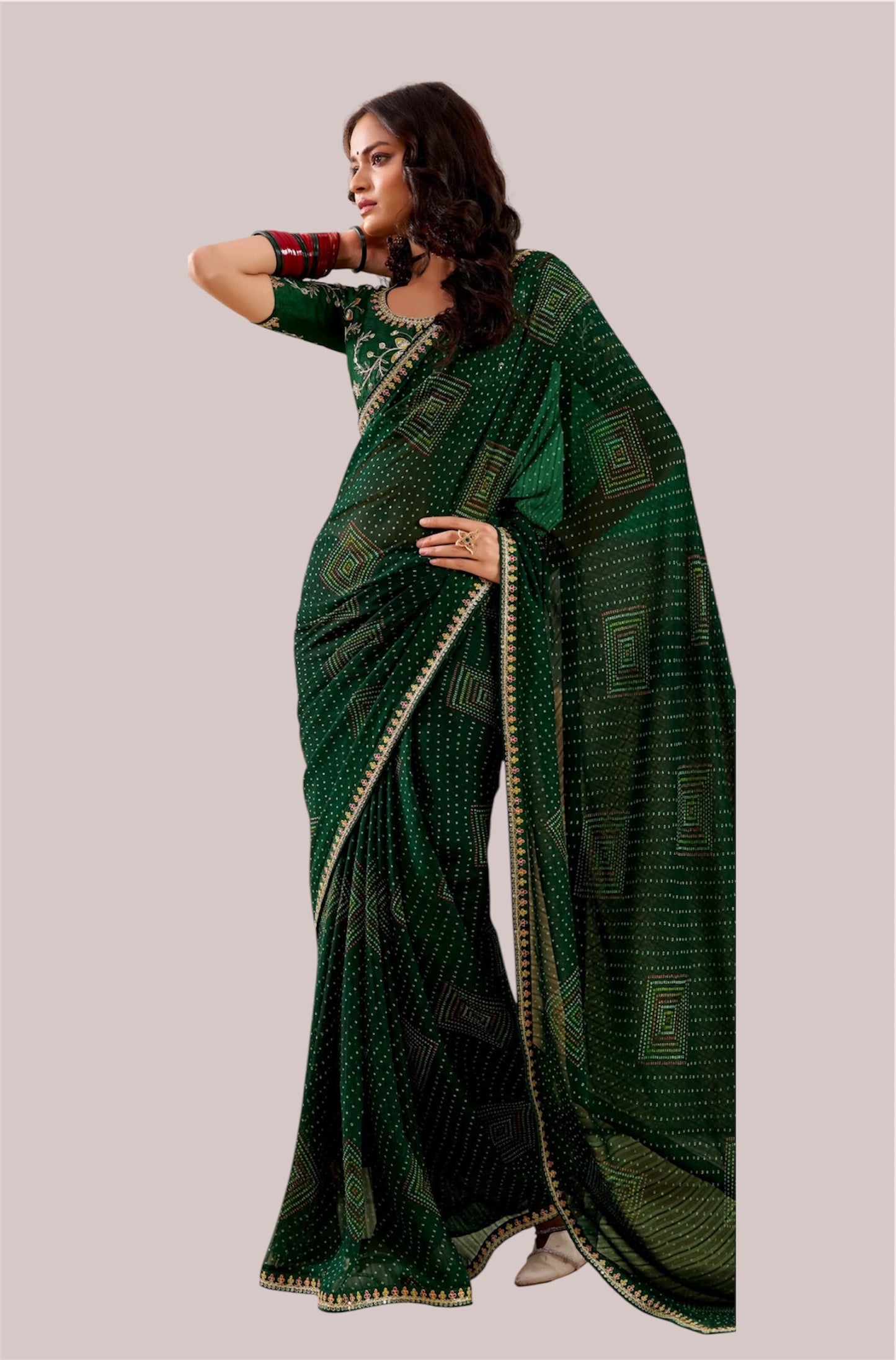 Bottle Green Georgette Readymade/Easy Saree - Panaash Saree