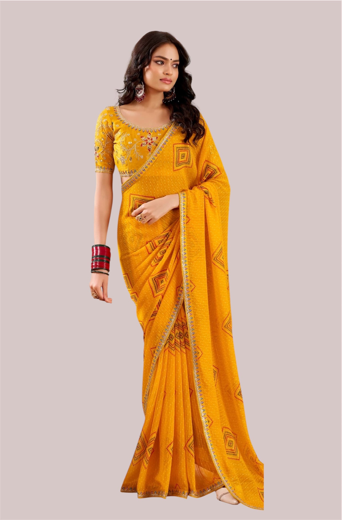 Yellow Georgette Readymade/Easy Saree - Panaash Saree