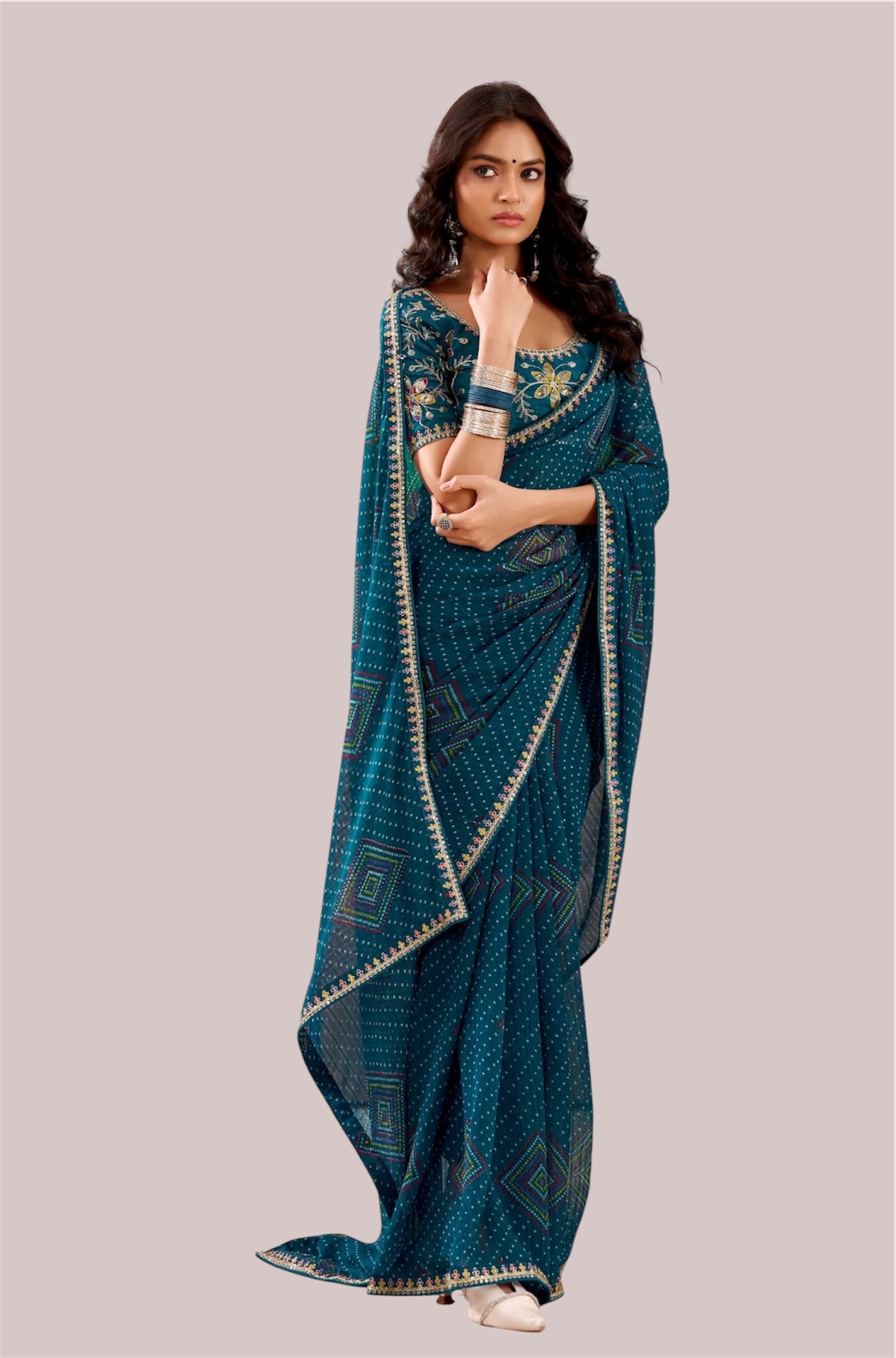 Green Georgette Readymade/Easy Saree - Panaash Saree
