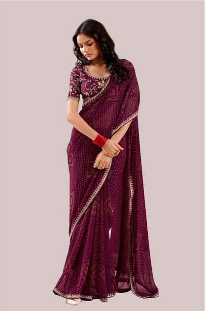 Maroon Georgette Readymade/Easy Saree - Panaash Saree
