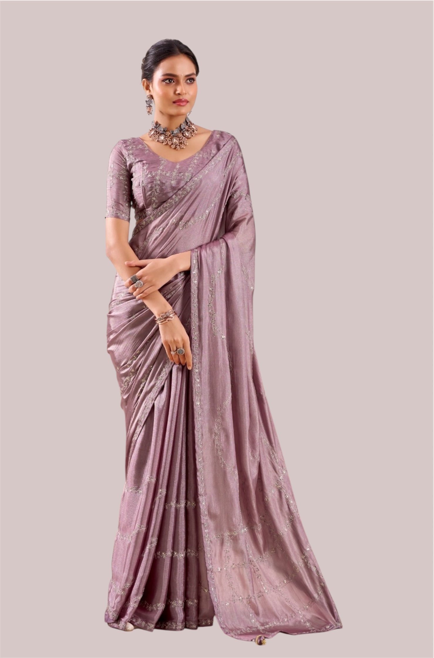 Mauve Georgette Readymade/Easy Saree - Panaash Saree