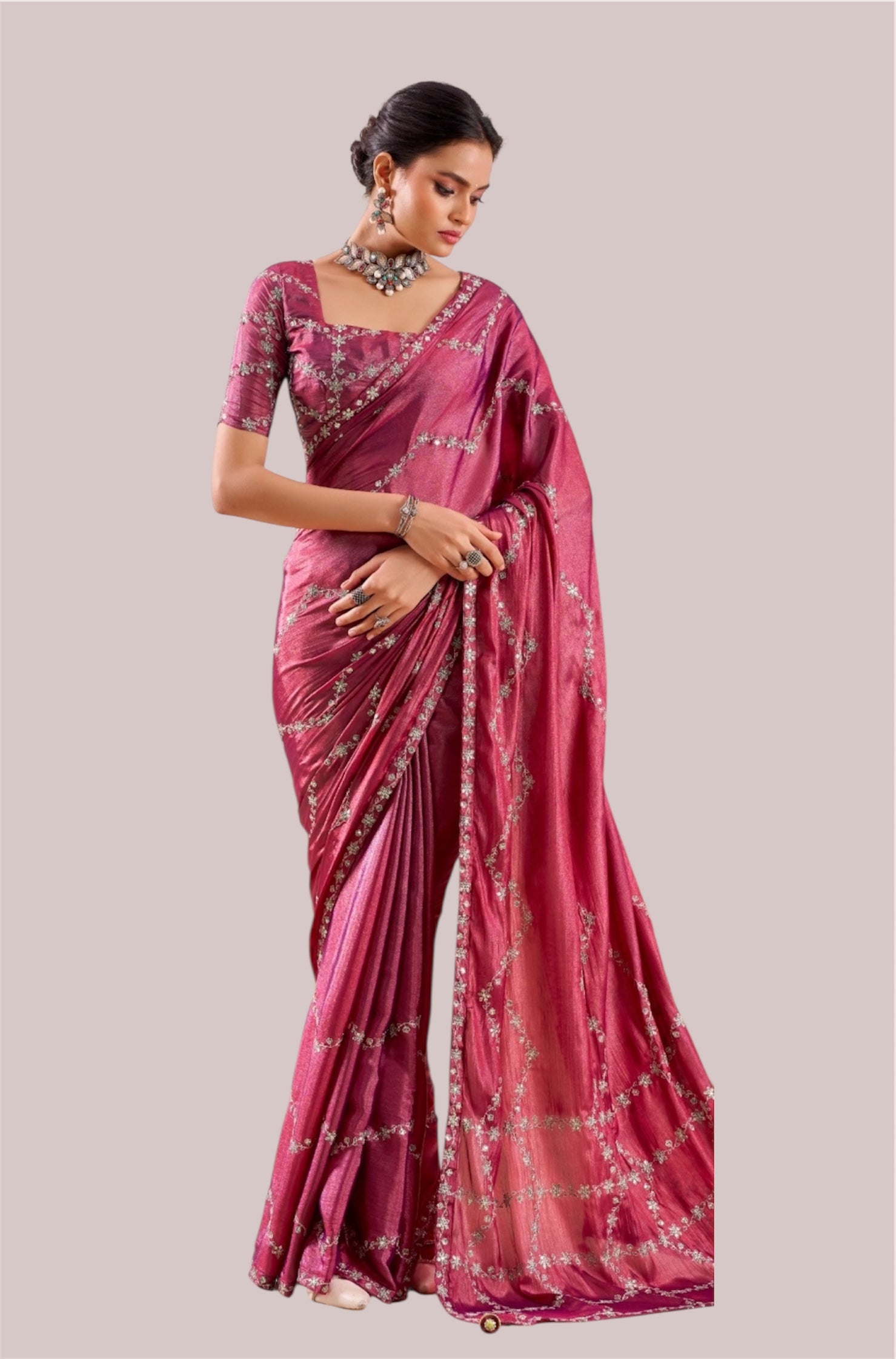 Punch Pink Georgette Readymade/Easy Saree - Panaash Saree