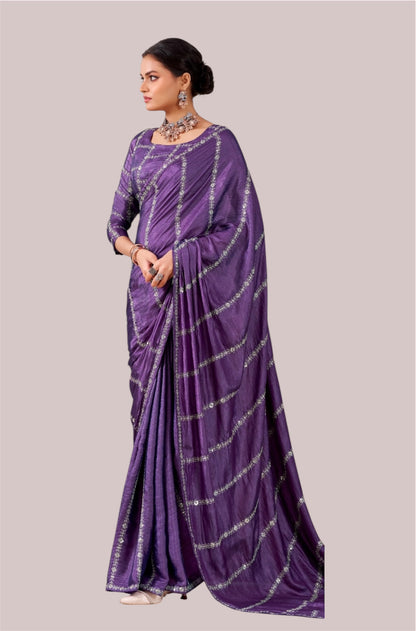 Purple Georgette Readymade/Easy Saree - Panaash Saree