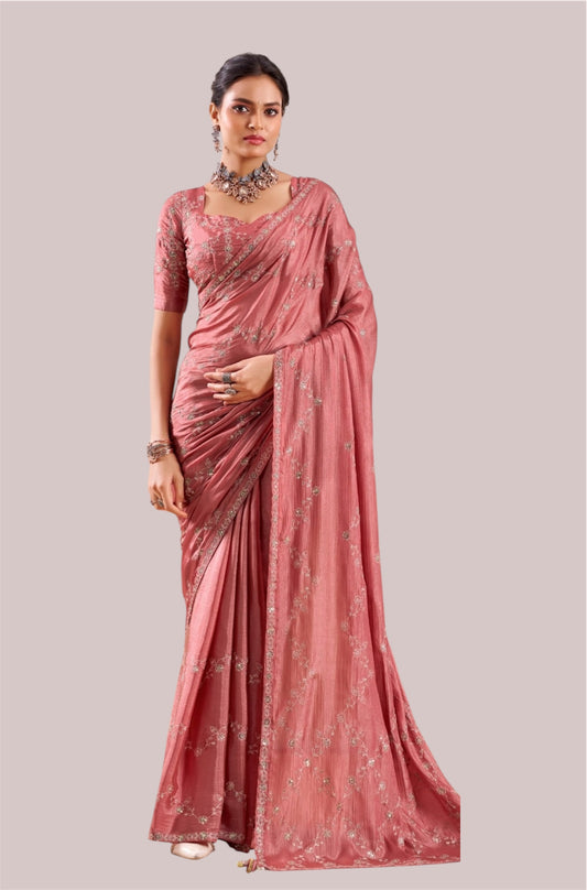 Peach Georgette Readymade/Easy Saree - Panaash Saree