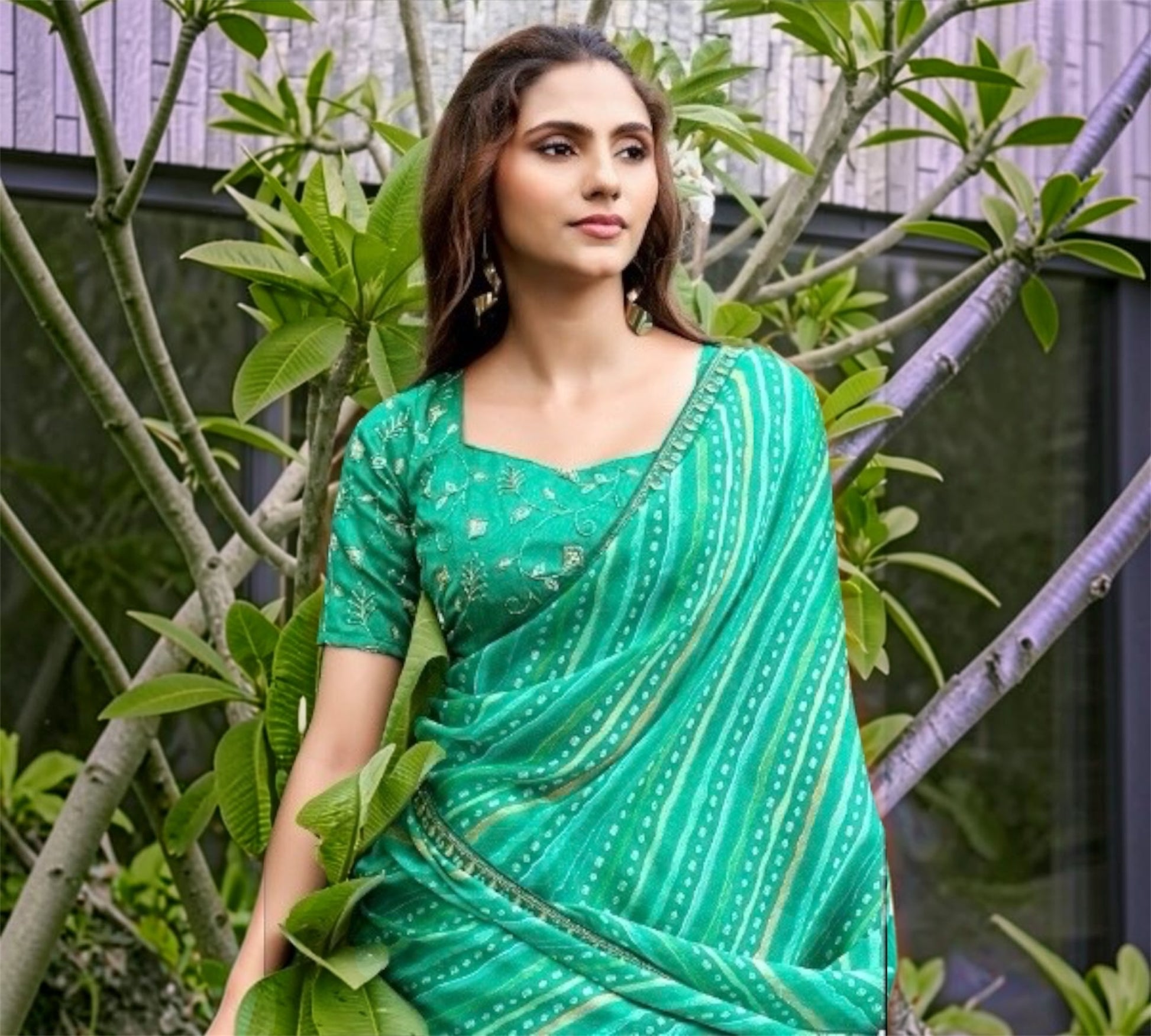 Sea Green Chiffon Ready To Wear/Easy Saree by Stylebypanaash 