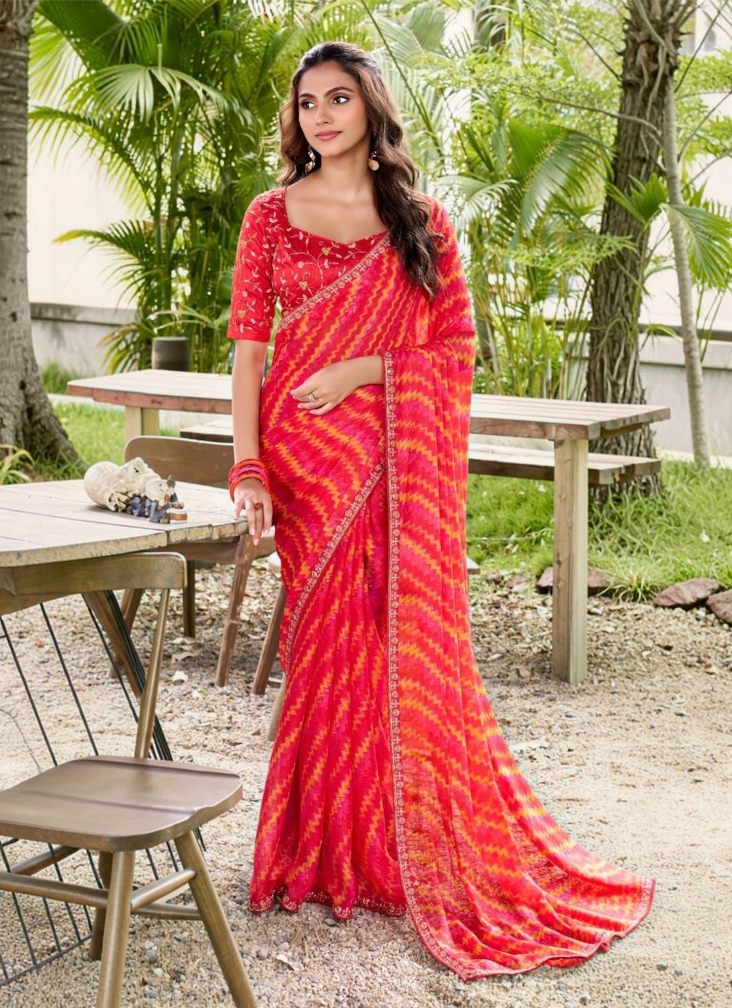 Orange Chiffon Ready To Wear/Easy Saree by Stylebypanaash 