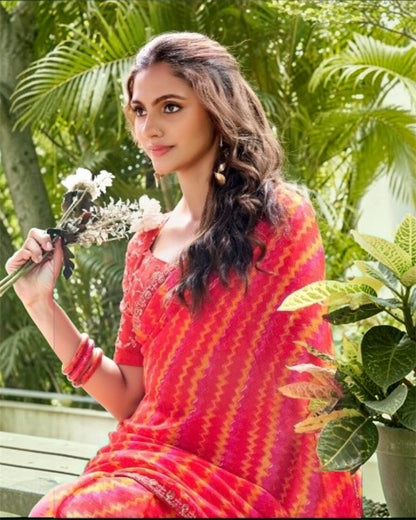 Orange Chiffon Ready To Wear/Easy Saree by Stylebypanaash 