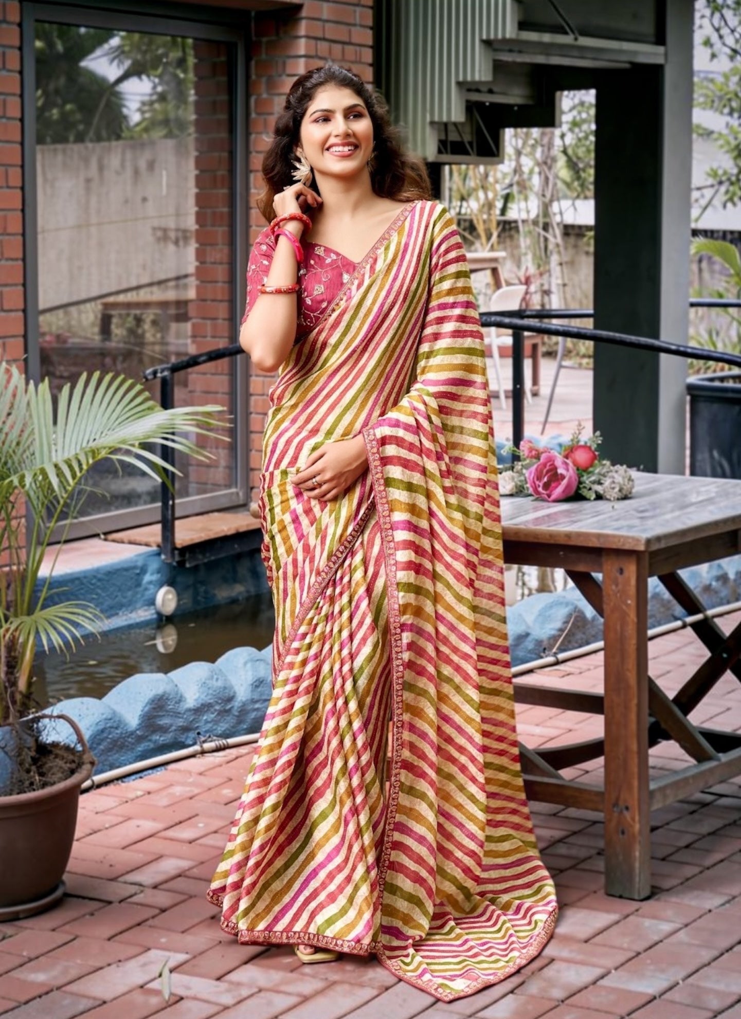 Ivory Pink Chiffon Ready To Wear/Easy Saree by Stylebypanaash 