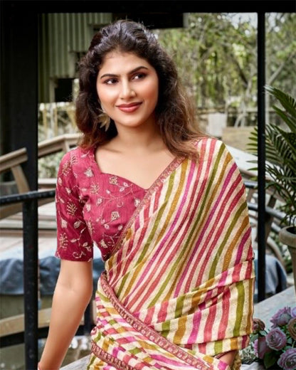 Ivory Pink Chiffon Ready To Wear/Easy Saree by Stylebypanaash 