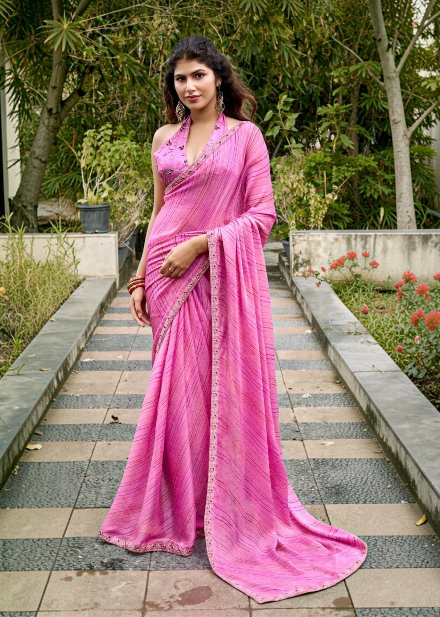 Pink Chiffon Ready To Wear/Easy Saree by Stylebypanaash 