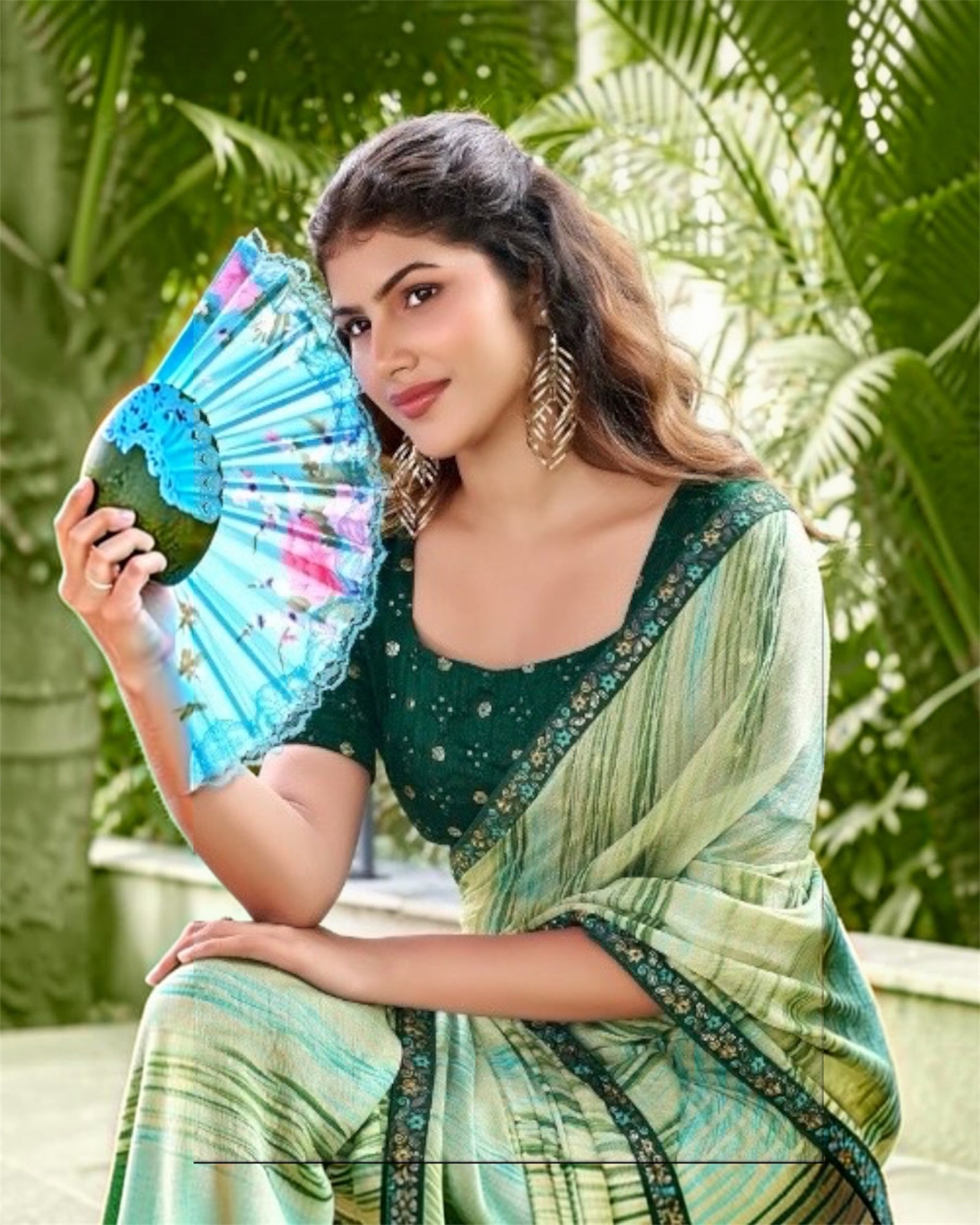 Mint Green Chiffon Ready To Wear/Easy Saree by Stylebypanaash 