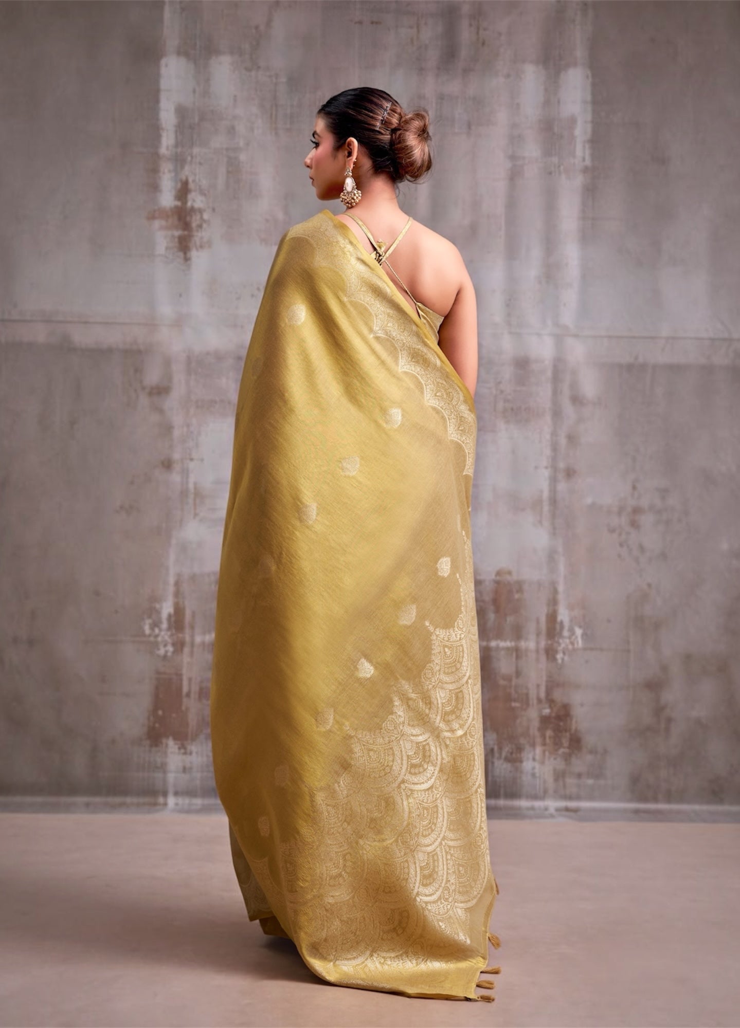 Beige Tissue Silk Ready To Wear/Easy Saree by Stylebypanaash 