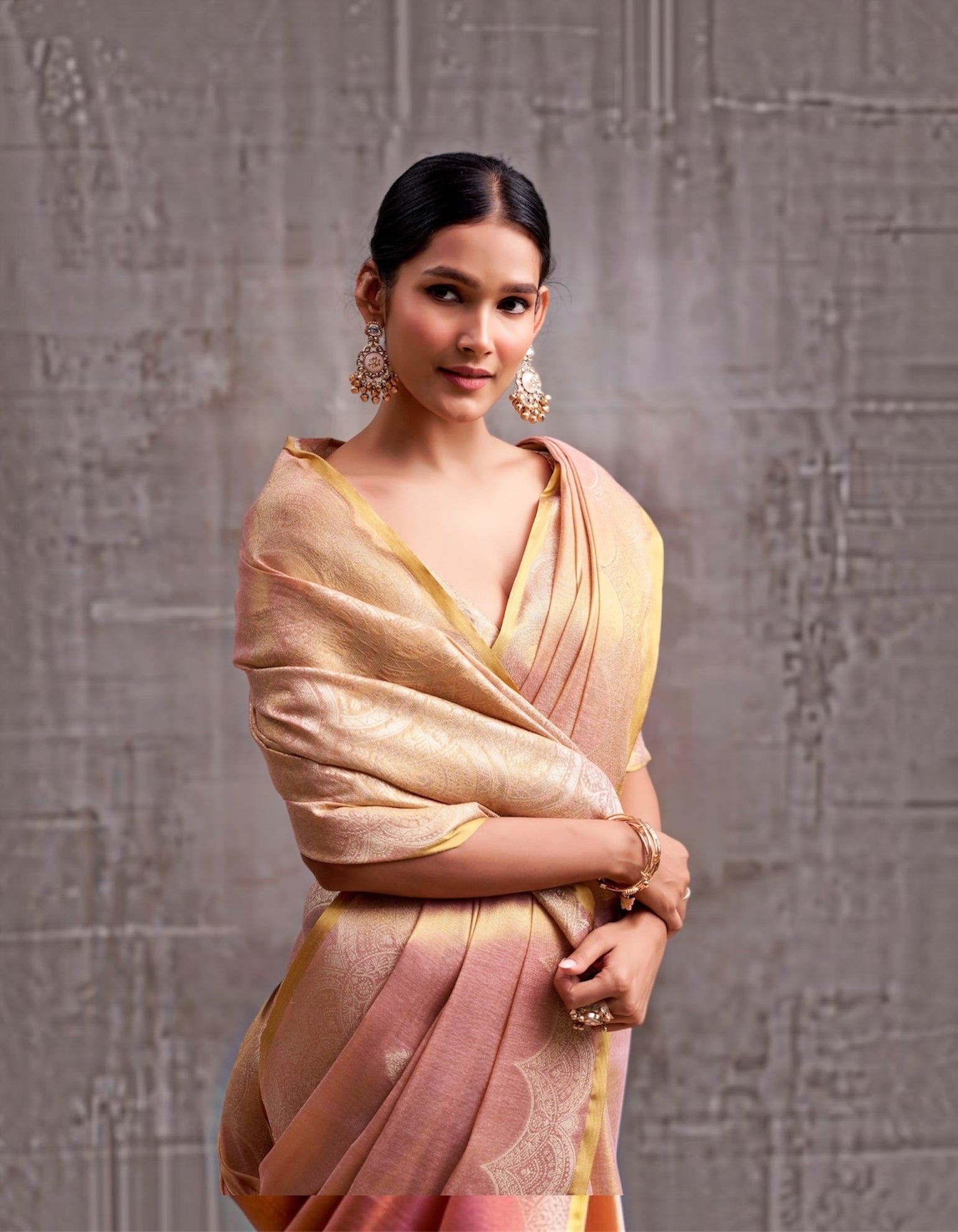 Rose Gold Tissue Silk Ready To Wear/Easy Saree by Stylebypanaash 