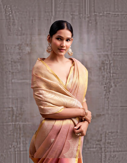 Rose Gold Tissue Silk Ready To Wear/Easy Saree by Stylebypanaash 