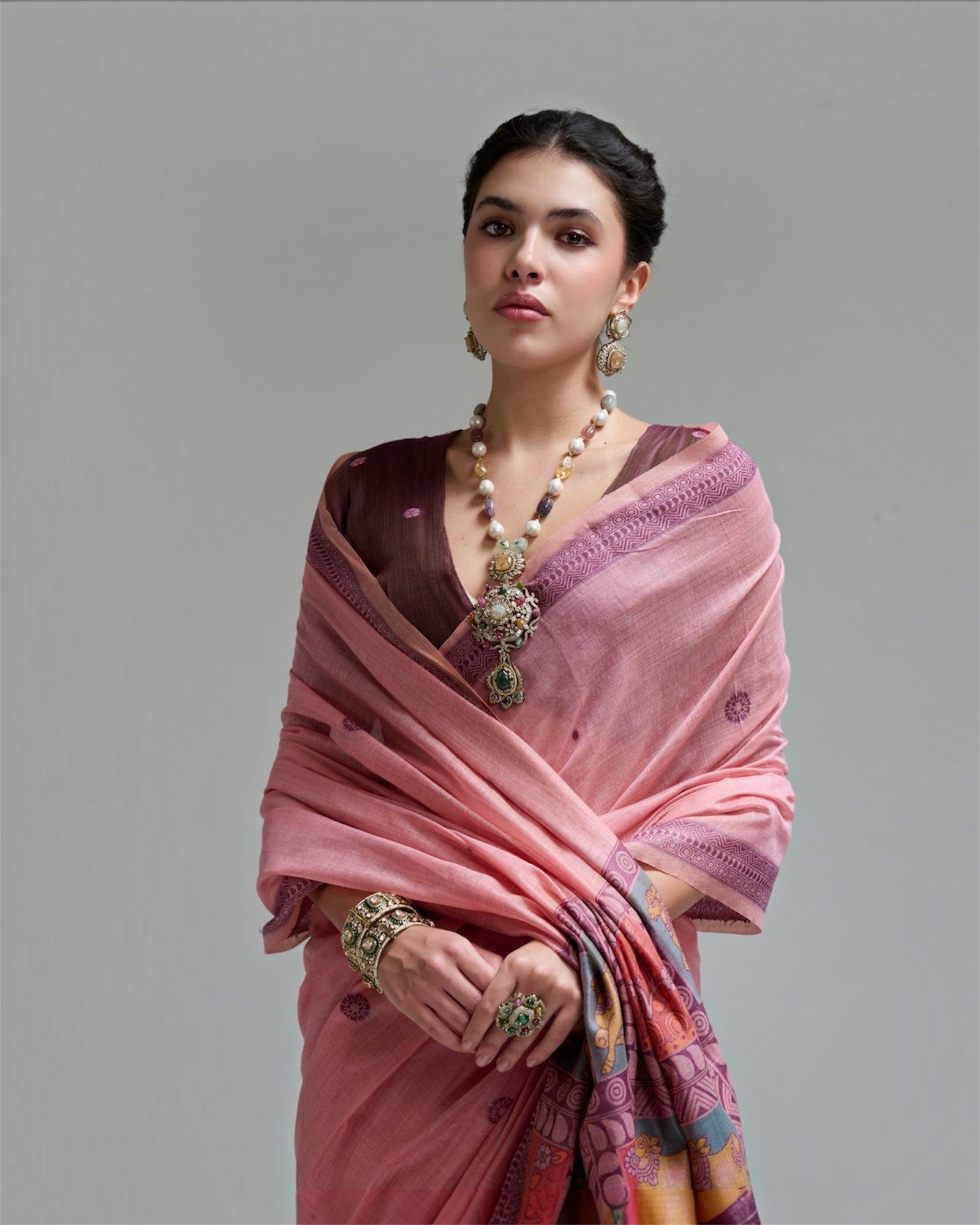 Pink Cotton Ready To Wear/Easy Saree by Stylebypanaash 