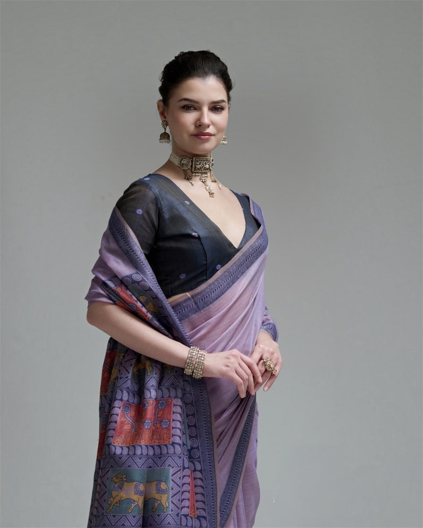 Lavender Cotton Ready To Wear/Easy Saree by Stylebypanaash 