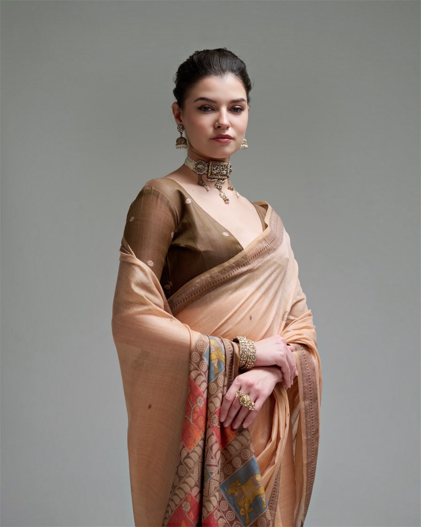 Peach Cotton Ready To Wear/Easy Saree by Stylebypanaash 