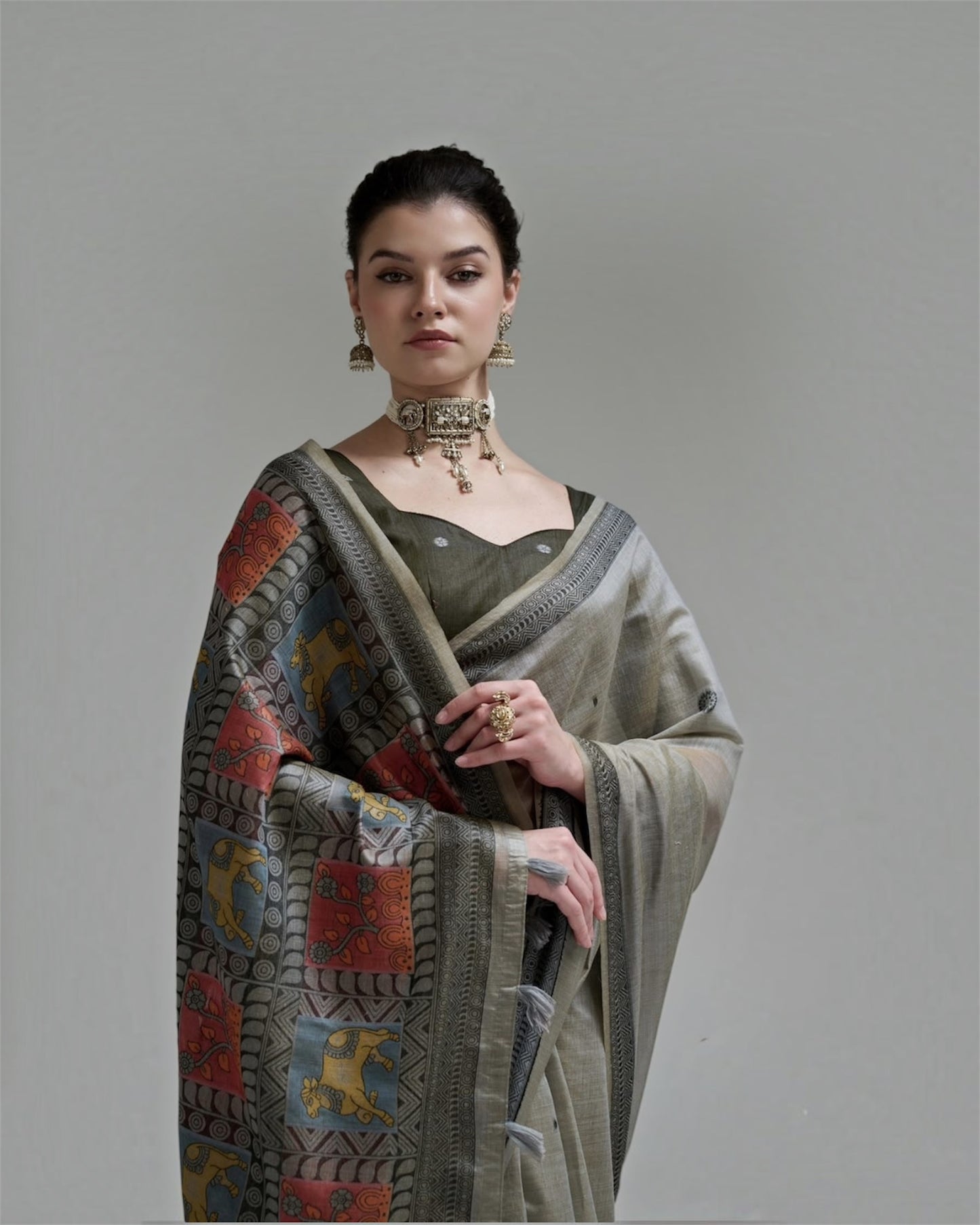 Grey Cotton Ready To Wear/Easy Saree by Stylebypanaash 