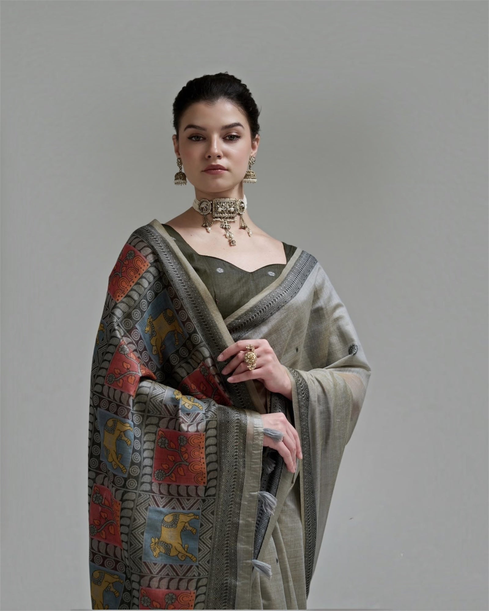 Grey Cotton Ready To Wear/Easy Saree by Stylebypanaash 